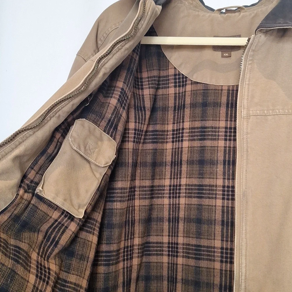 St. John's Bay Men's Brown Zip-Front Work Chore Jacket with Contrast Collar